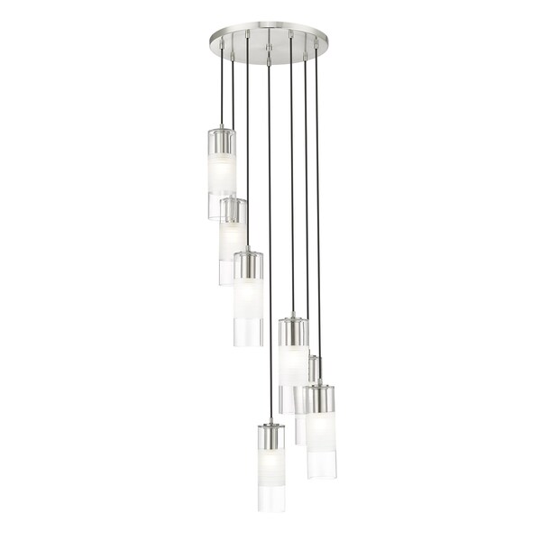 Z-Lite Alton Chandelier, 7-Light, 18 In.W x 14.25 In.H, Brushed Nickel/Clear+Frosted 824P-7R-BN - main